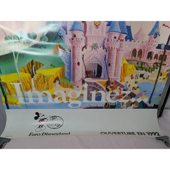 Vintage EURO DISNEYLAND Pre-opening Ouverture 1992 Poster Imaginez PINK CASTLE - Picture 5 of 8